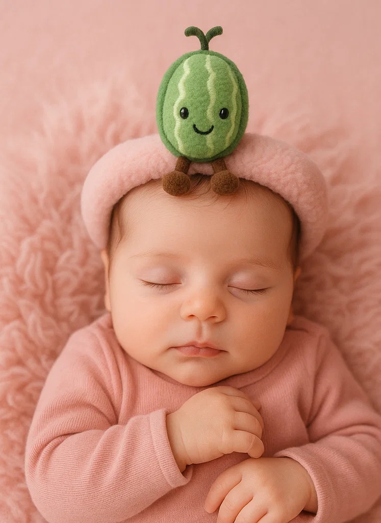 Cute Watermelon Plush Baby Headband with Sweet Expression