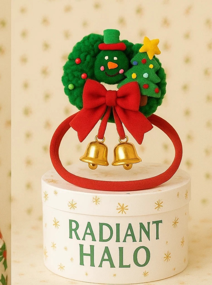 クリスマスリースデザイン ベビーヘッドバンド スノーマン＆ジンジャーブレッド付き