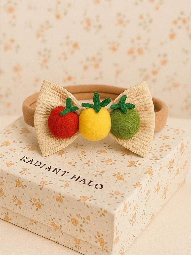 Fruit Bow Headband with Strawberry, Lemon, and Apple Plush Designs