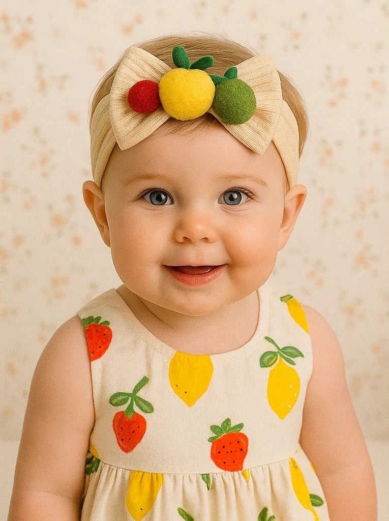 Fruit Bow Headband with Strawberry, Lemon, and Apple Plush Designs
