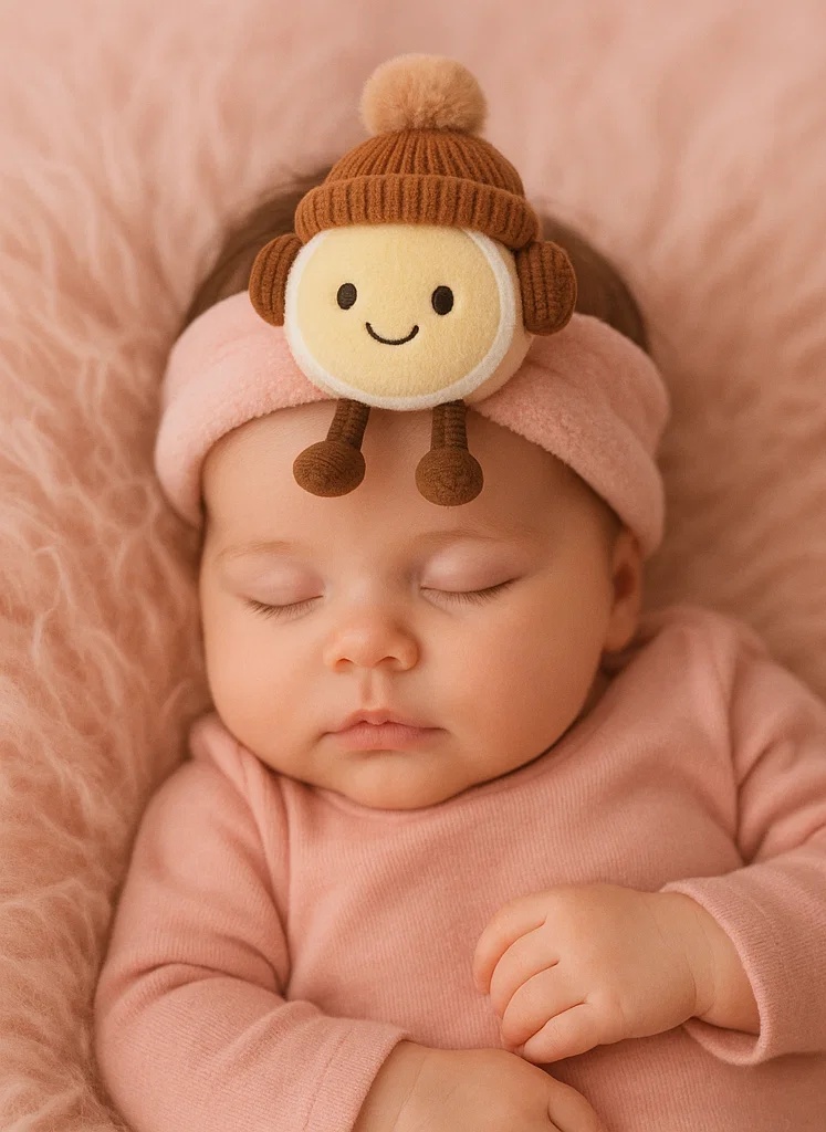 Niedliches Baby Haarband mit Pomponmütze für winterlichen Spaß