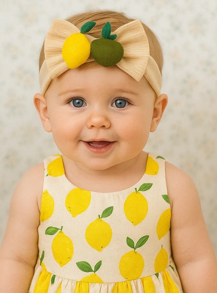 Bandeau para bebê com design de frutas - Limão, Laranja e Maçã