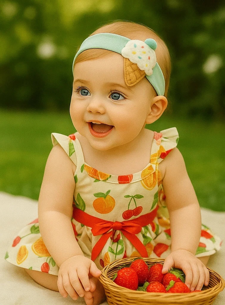 Whimsical Blue Pom Ice Cream Baby Headband