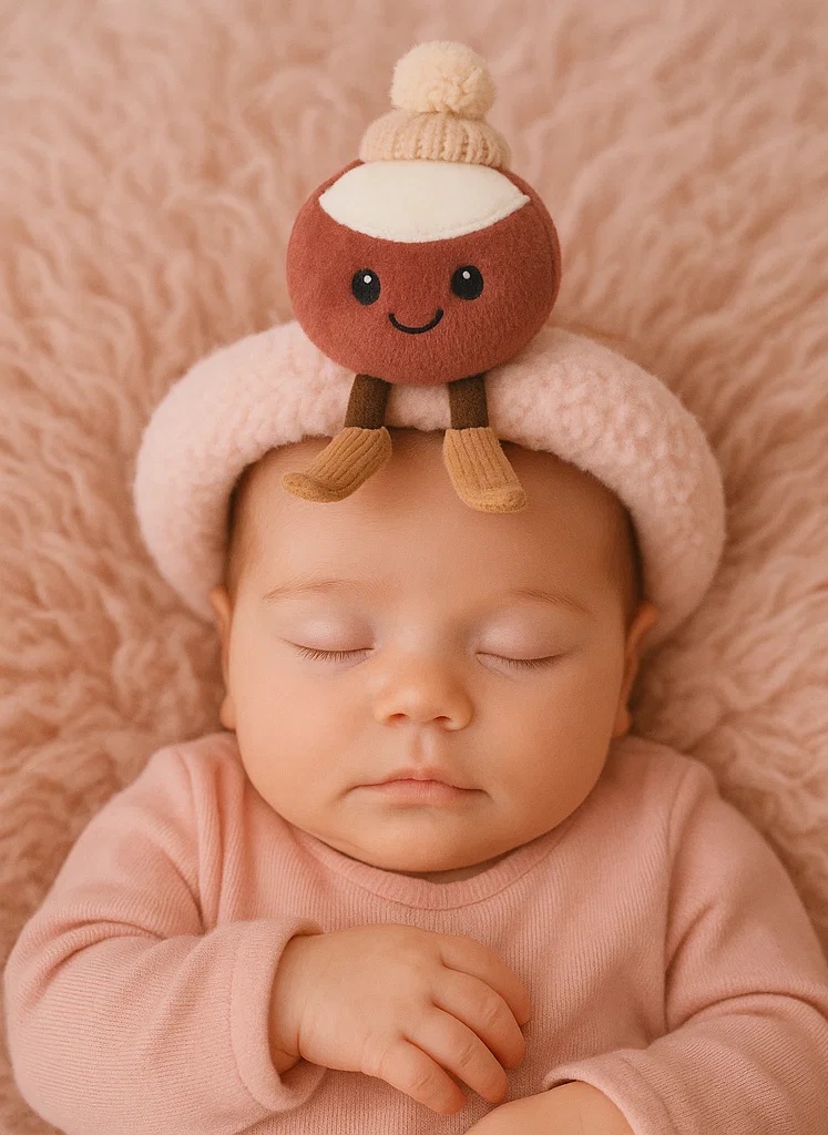 Diadema Adorabilă pentru Bebeluși cu Pompom și Căciulă Caldă