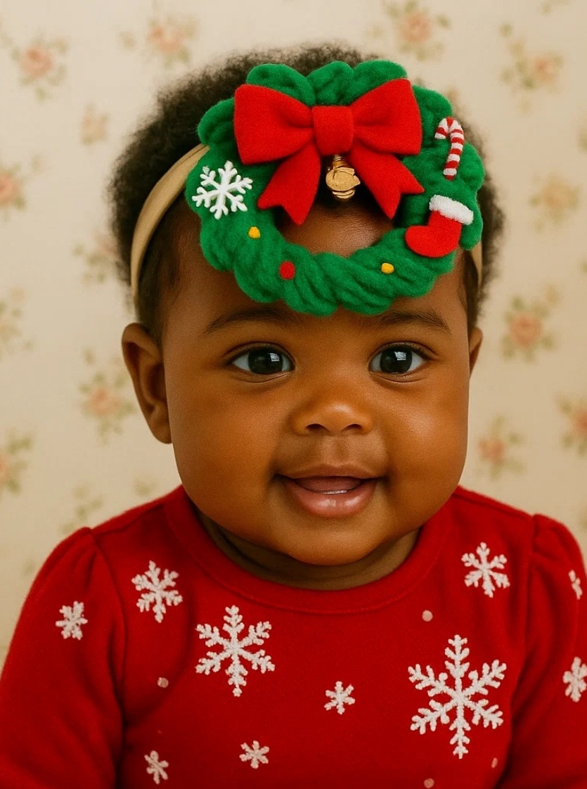 Tiara de Natal com Guizo, Meia e Bengala de Açúcar para Bebês