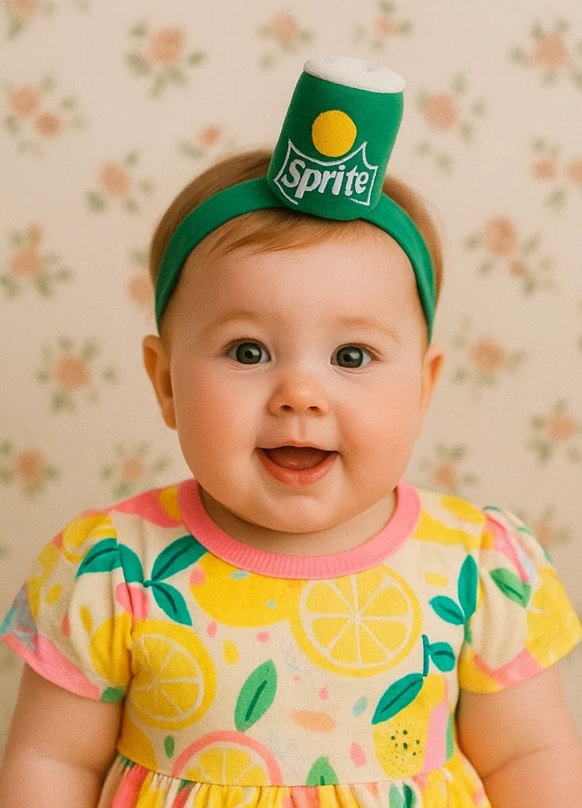 Sprite Bottle Plush Baby Headband – Green Soft Toy Look
