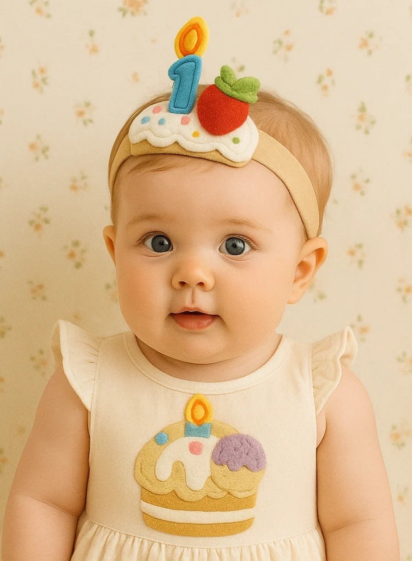 Strawberry Candle Baby Birthday Headband – Sweet Celebration Felt Design