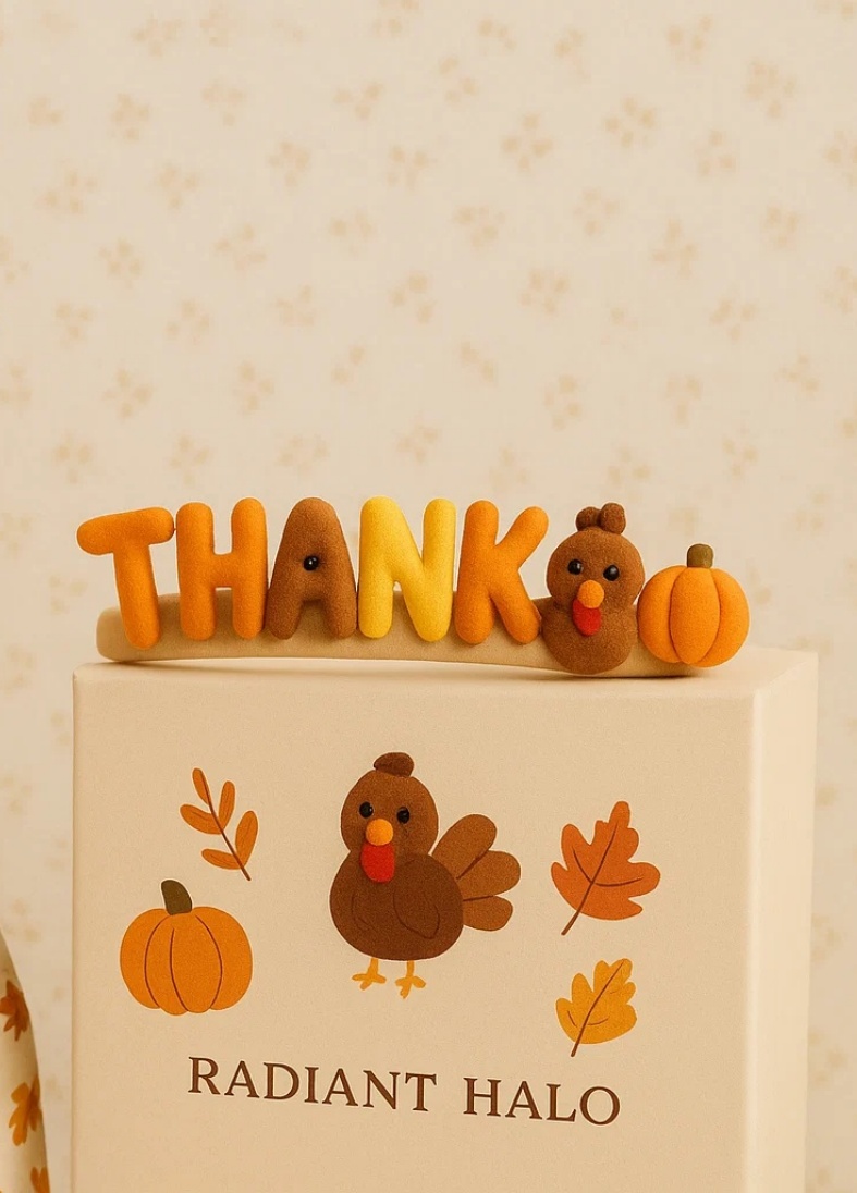 Dětská čelenka „THANK“ s krocánkem a dýní – Radiant Halo