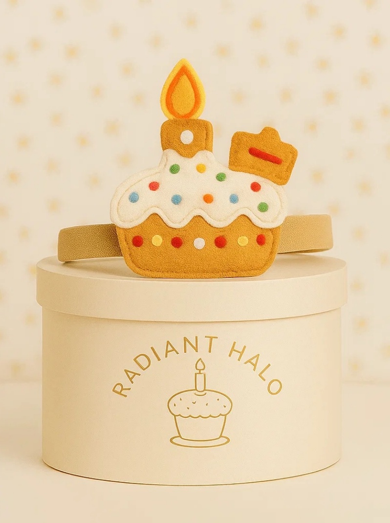 Royal Treat First Birthday Baby Headband – Felt Crown and Cake Design