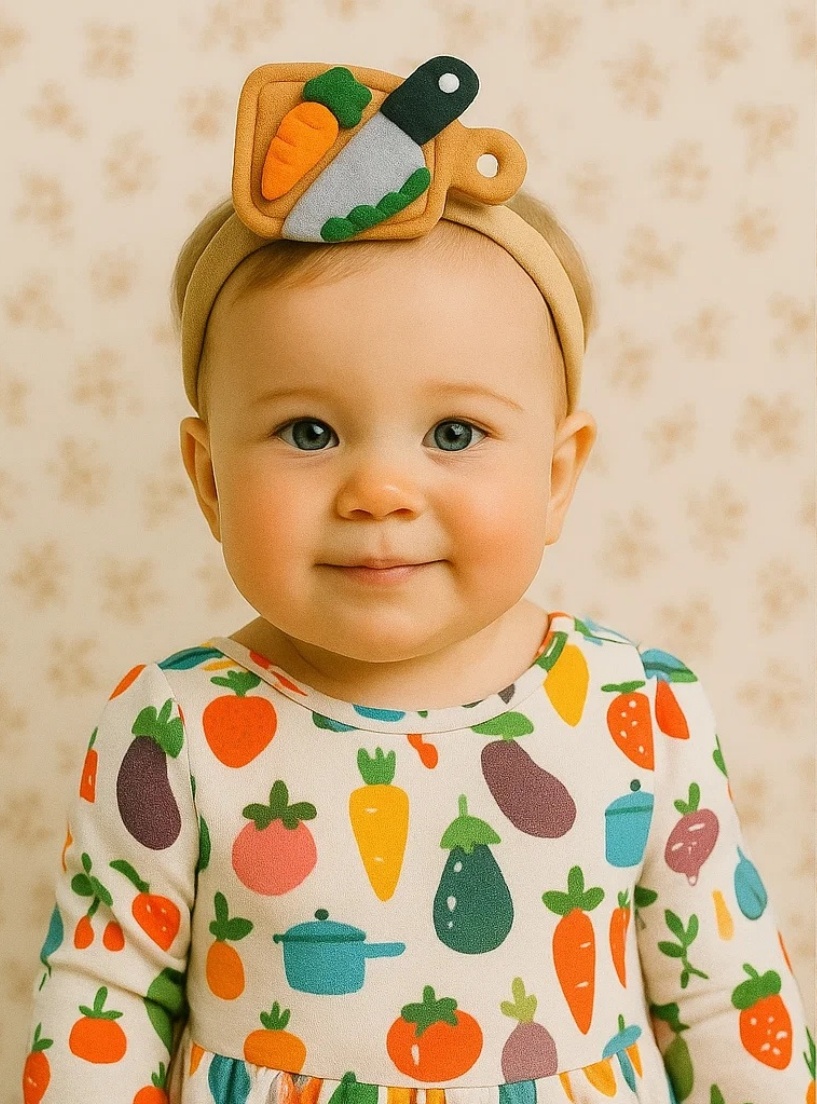 Bandeau Chef Bébé avec Pomme & Ananas – Style de Cuisine Amusant