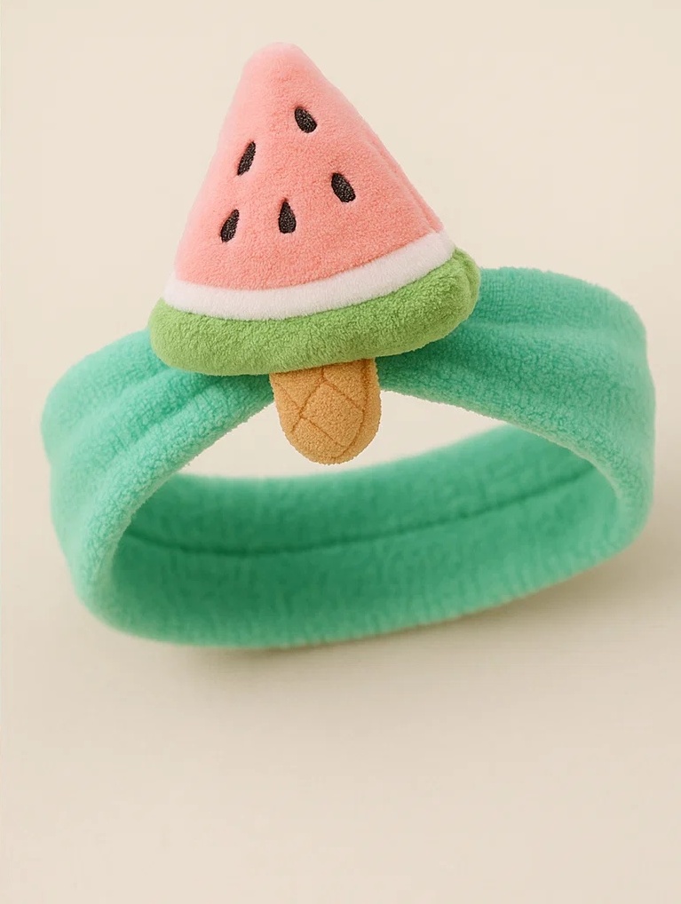 Diadema de Bebé Sandía Helado con Cinta Suave Verde