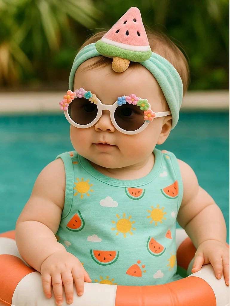 Diadema de Bebé Sandía Helado con Cinta Suave Verde