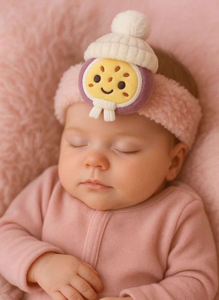 Bandeau d'hiver pour bébé avec peluche fruitée et bonnet à pompon