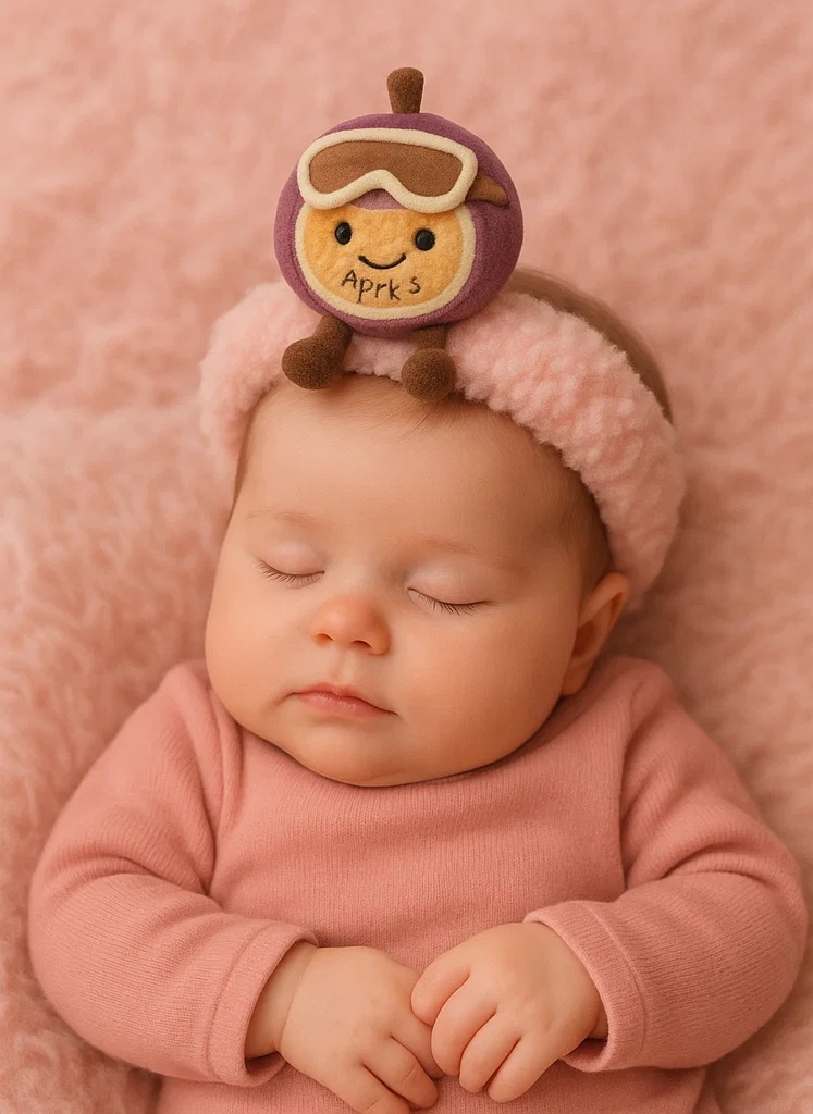 Faixa de cabelo de pelúcia para bebês com brinquedo de maçã, confortável e macia