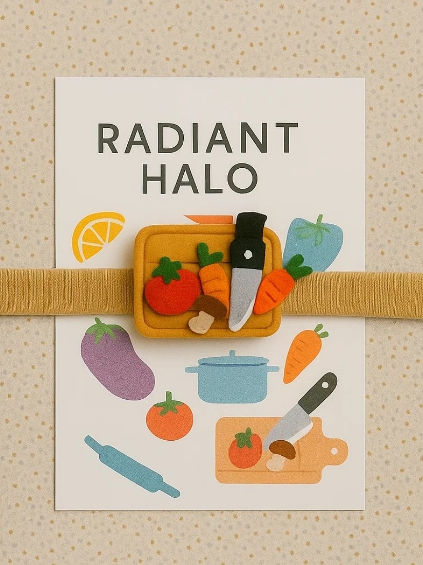 Bandeau Chef Bébé avec Carotte & Tomate – Thème Cuisine Radiant Halo