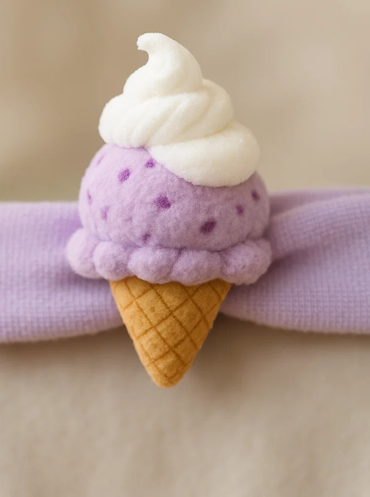 Bandeau Bébé Crème Glacée Violette avec Chantilly en Peluche