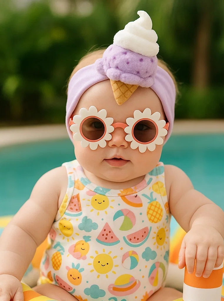 Bandeau Bébé Crème Glacée Violette avec Chantilly en Peluche