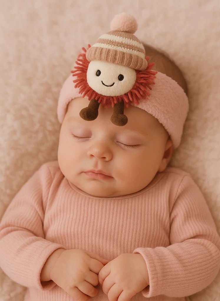 Bandă de cap din pluș pentru bebeluși cu jucărie de leu, moale și confortabilă