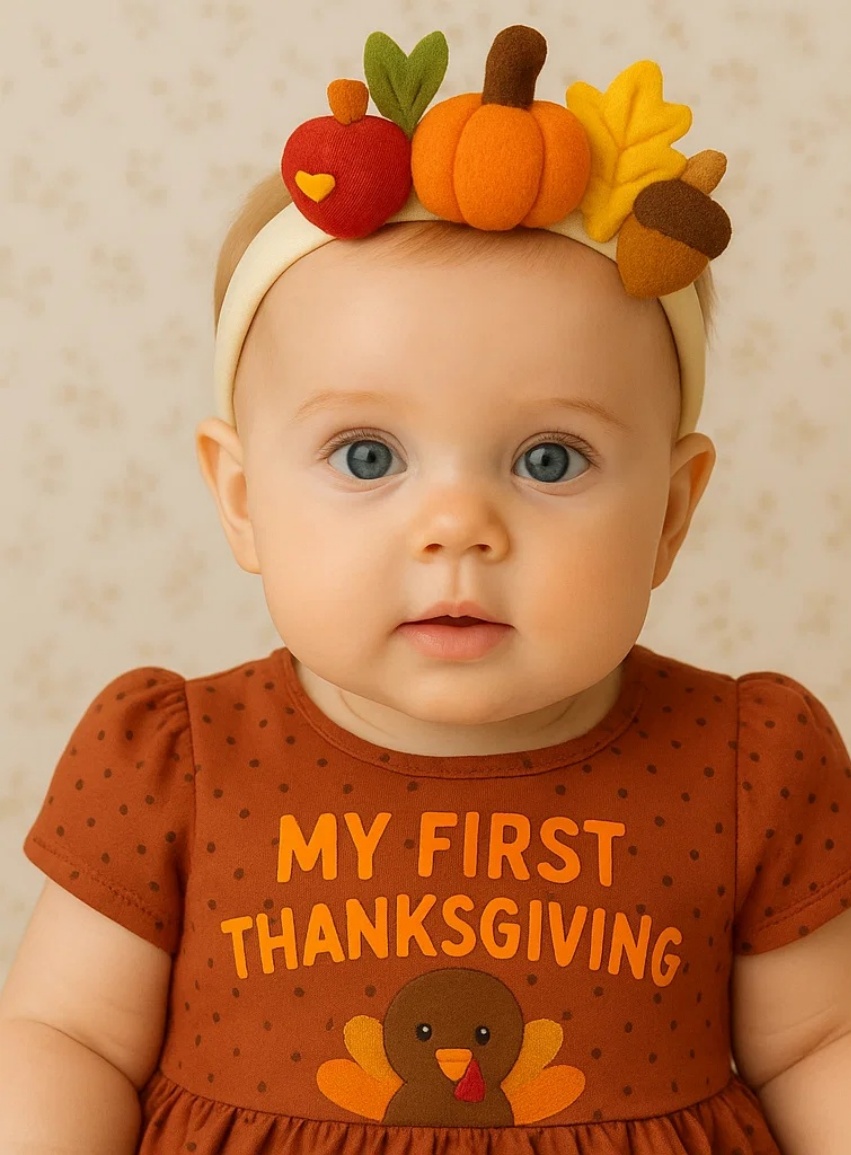 Fall Acorn & Pumpkin Baby Headband – Thanksgiving Leaf Edition