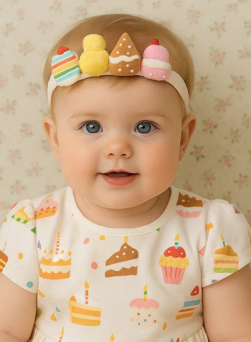 Rainbow Dessert Parade Baby Headband – Multicolor Treats in Felt