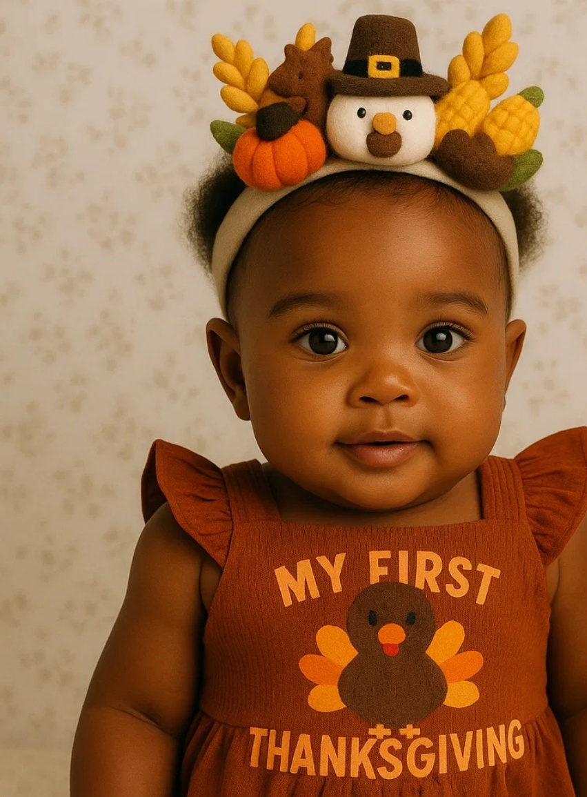 Pilgrim & Pumpkin Baby Headband – Thanksgiving Cartoon Edition