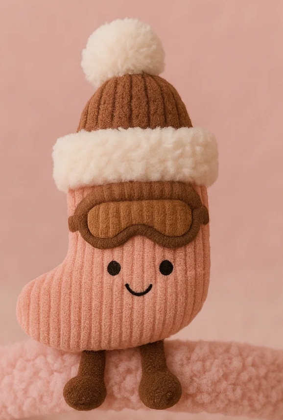 Diadema de Bebé con Calcetín Rosa de Peluche – Cinta de Pelo de Invierno para Recién Nacido