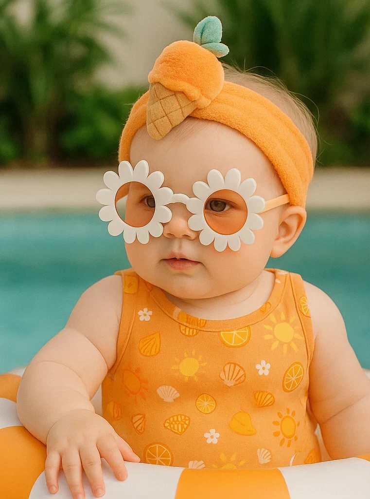 Baby Eistüten-Stirnband mit Blatt-Deko in Orange