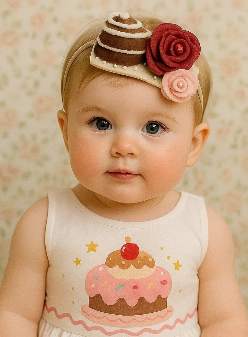 Schoko-Rosen Geburtstags-Stirnband – Handgemachte Baby-Torte Accessoire