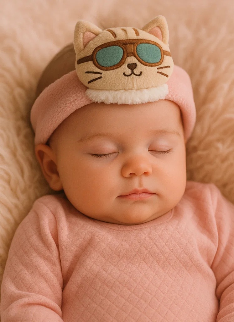 Bandeau Bébé Chat Rayé en Peluche – Accessoire de Cheveux Doux en Polaire pour Nouveau-né
