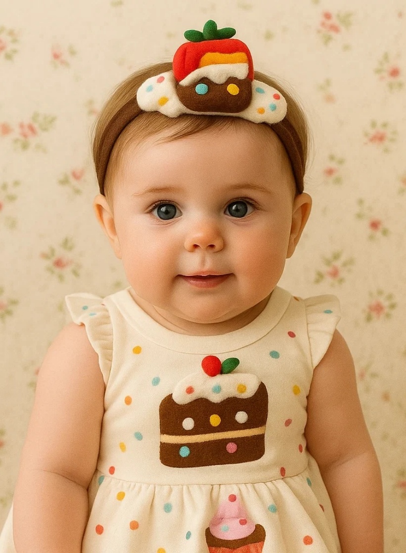 Tortenstück Baby Haarband mit Erdbeeren und bunten Dekorationen