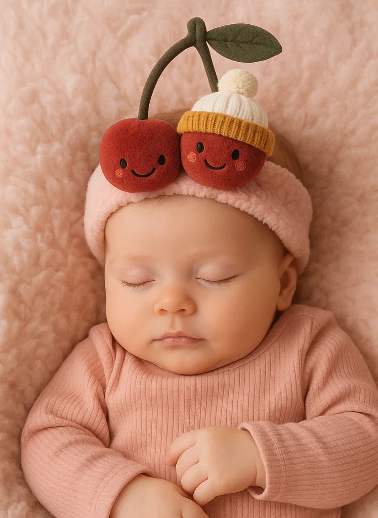 Adorable Yellow Hat Cherry Baby Headband – Soft, Cozy & Perfect for Little Smiles