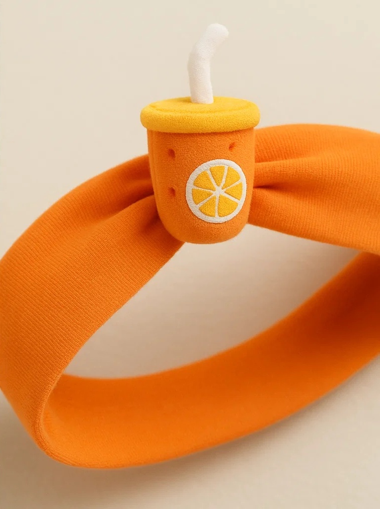 Orange Juice Baby Headband – Soft Citrus Bottle Accessory for Babies