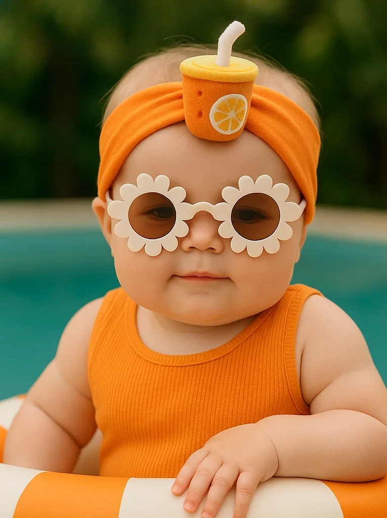 Orange Juice Baby Headband – Soft Citrus Bottle Accessory for Babies
