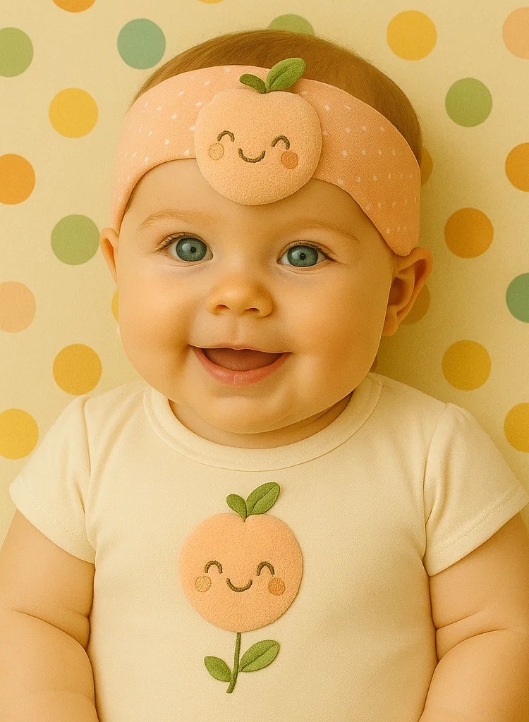Peach Smiley Baby Headband with Leaf Detail