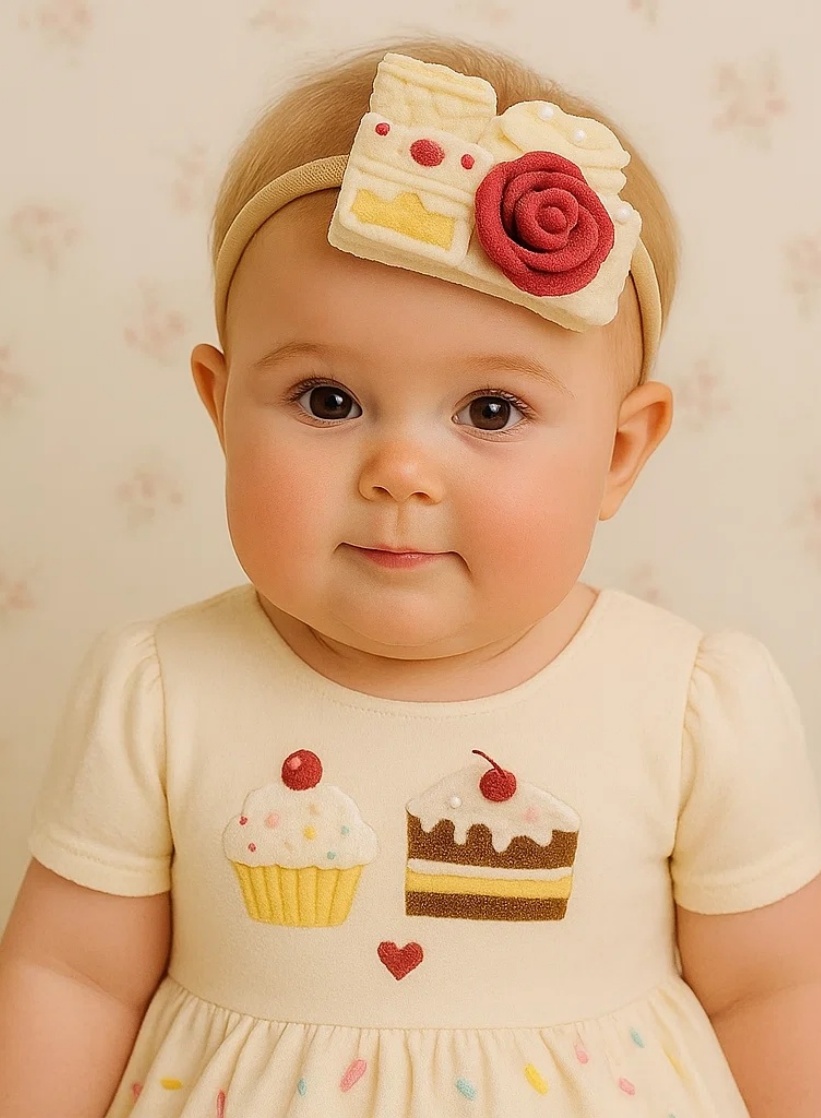 Diadema Pastel de Galleta con Rosas – Accesorio Dulce para Bebés