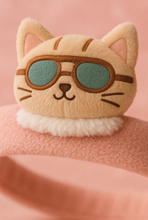 Bandeau Bébé Chat Rayé en Peluche – Accessoire de Cheveux Doux en Polaire pour Nouveau-né