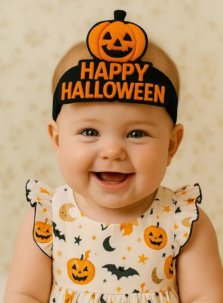 Halloween Baby Haarband mit Kürbis & Frankenstein – Perfekt für Partys