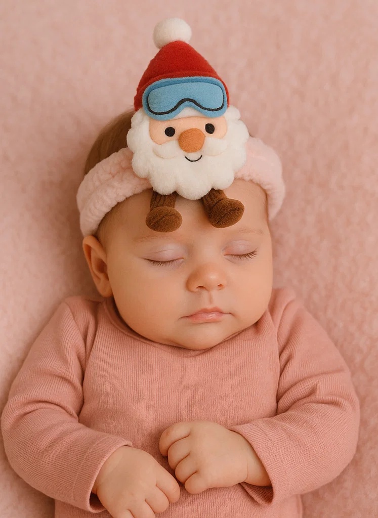 Santa Claus Plush Toy Baby Headband with 'Après Ski' Goggles – Cozy and Fun Winter Accessory