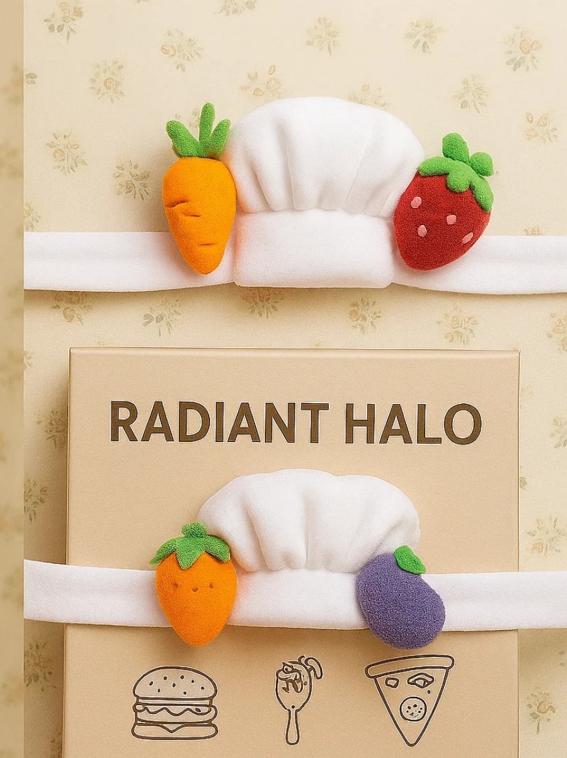 Baby Chef Headband with Broccoli & Eggplant – Radiant Halo Food Inspired