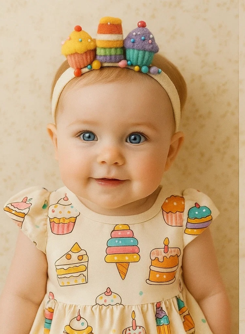 Sweet Cupcake & Macaron Plush Baby Headband