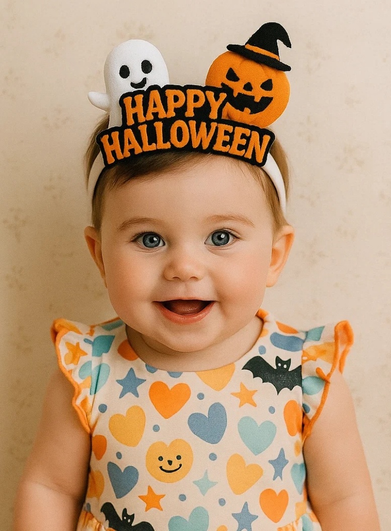 Bentiță de Halloween pentru bebeluși cu dovleac și fantomă – Design drăguț și festiv