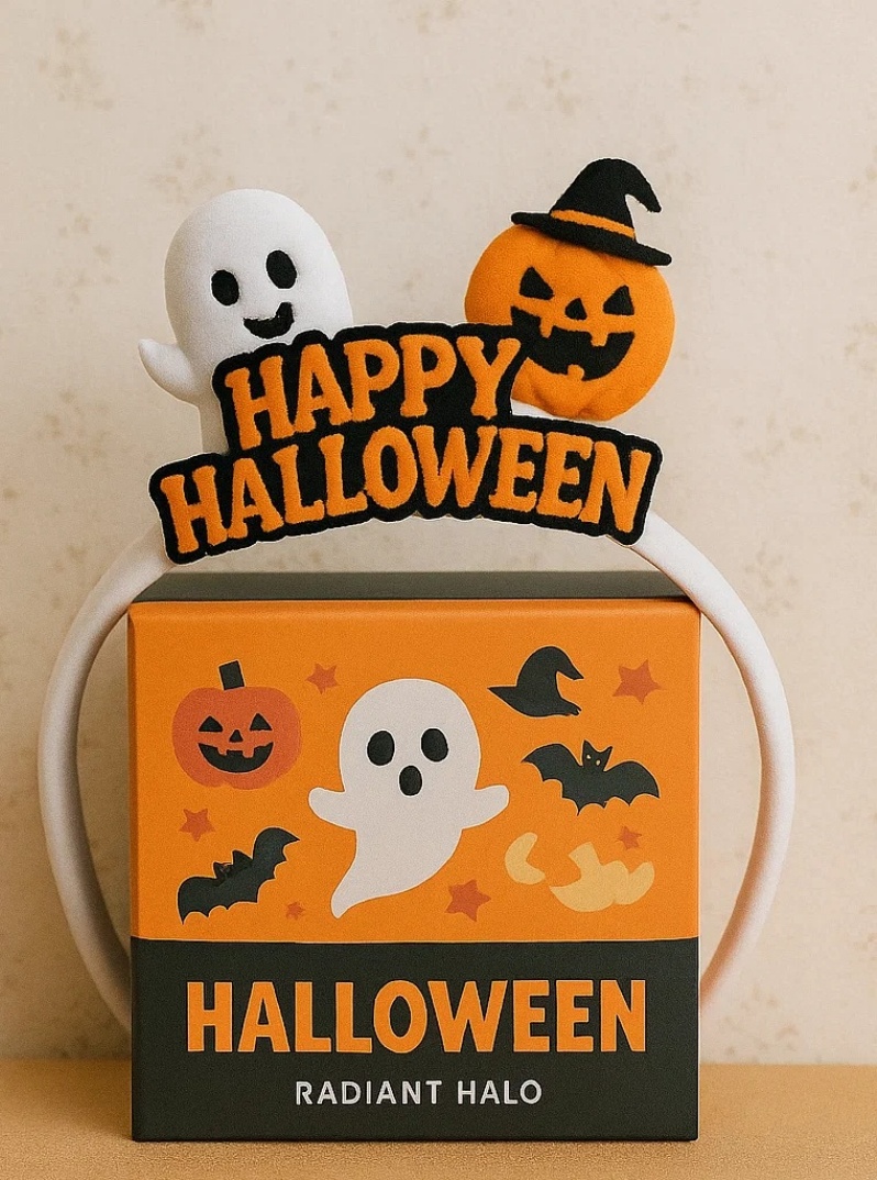 Bentiță de Halloween pentru bebeluși cu dovleac și fantomă – Design drăguț și festiv