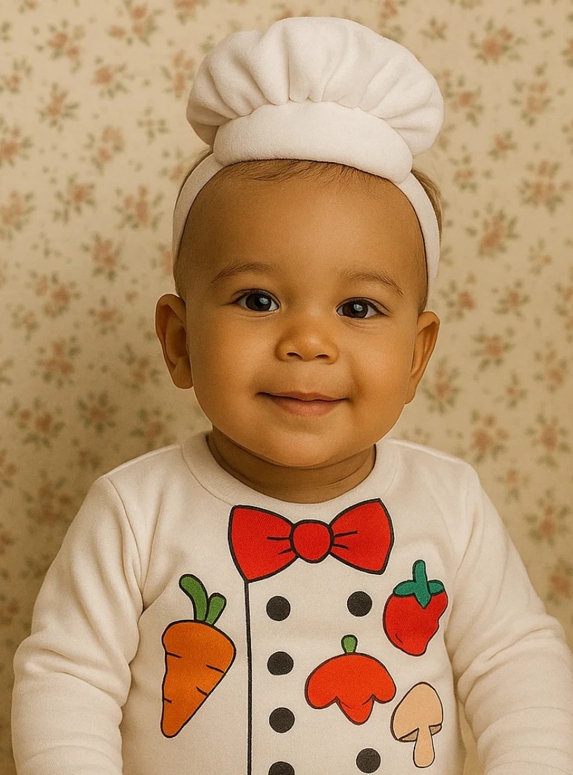 Baby Chef Headband with Banana & Mushroom – Unique Fruit & Veggie Theme