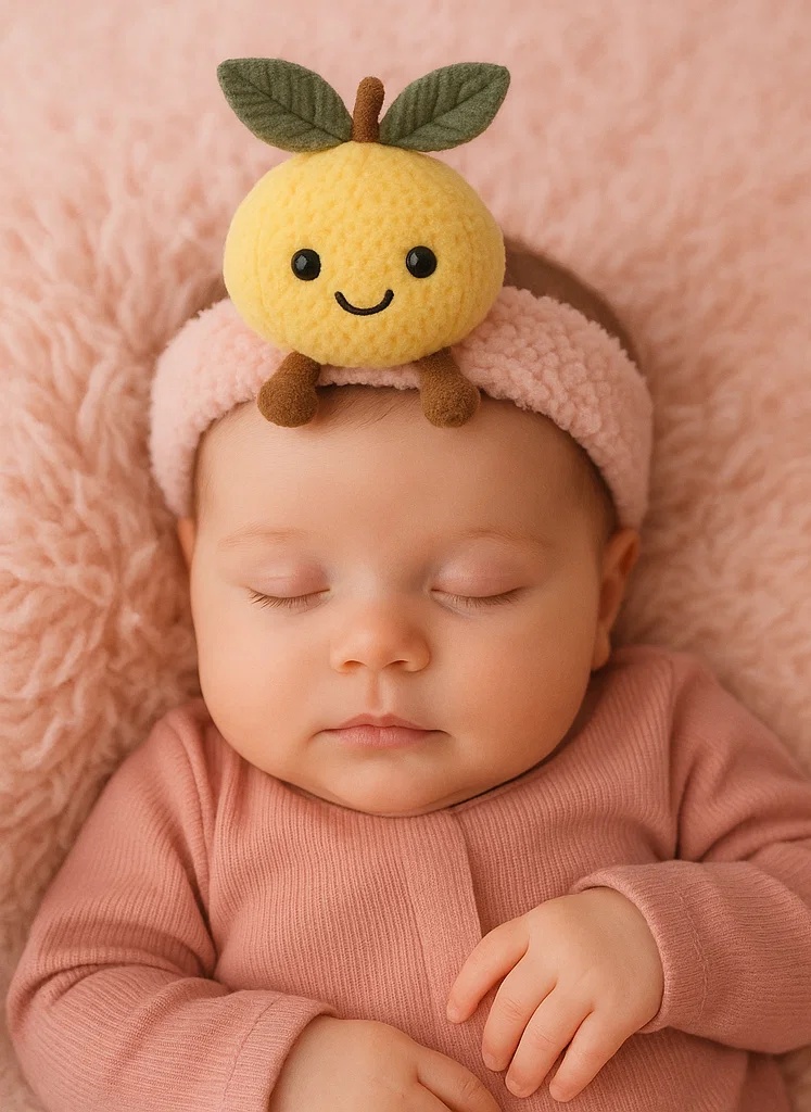 Yellow Lemon Plush Toy Baby Headband - Soft and Cute Baby Headband with Smiling Lemon Design