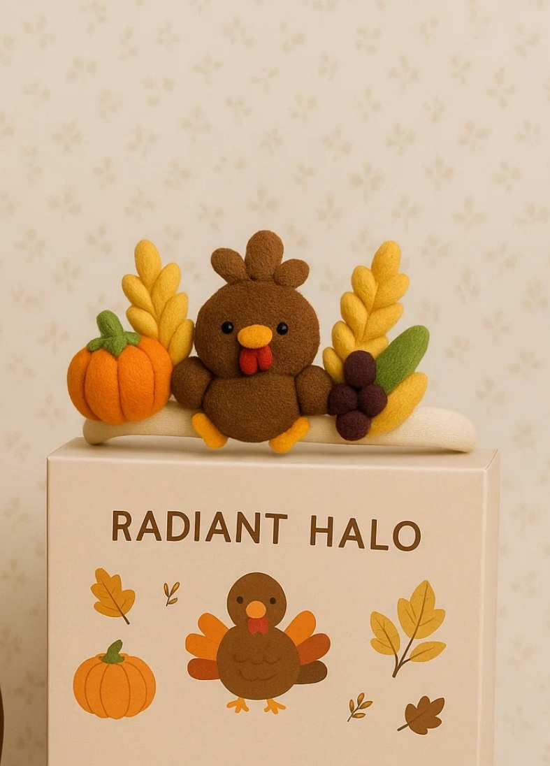 Thanksgiving Baby Headband – Cute Pilgrim & Corn Plush Design