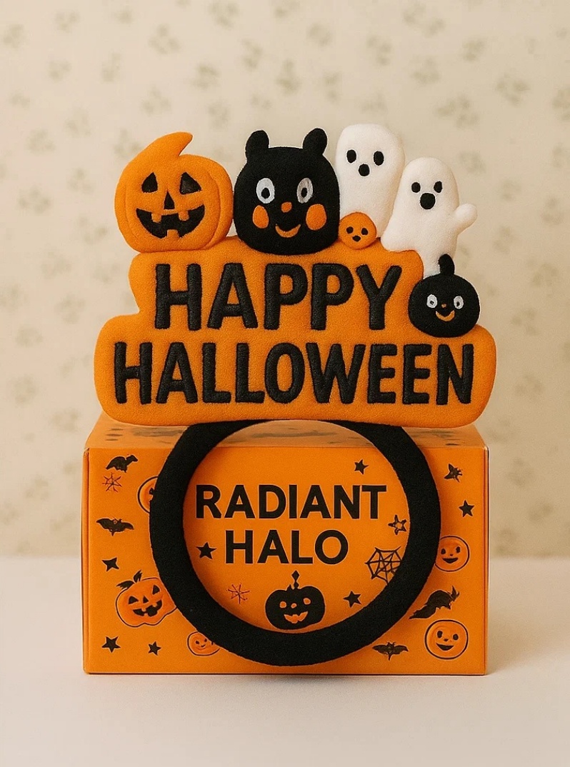 Dětská čelenka na Halloween s dýní, kočkou a duchem – Roztomilý doplněk