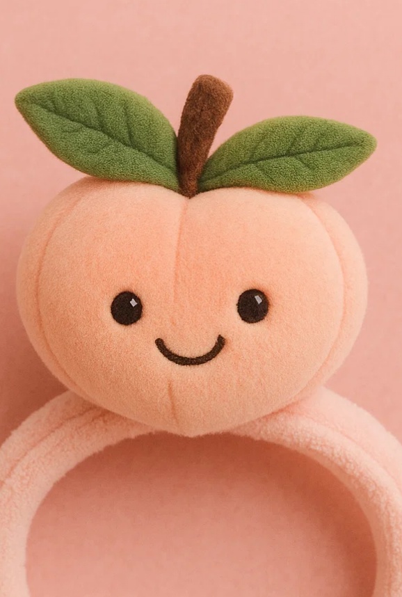 Süßer Pfirsich-Plüschspielzeug-Babykopfbügel - Weich und niedlich für Babys, mit einem lächelnden Pfirsich-Design