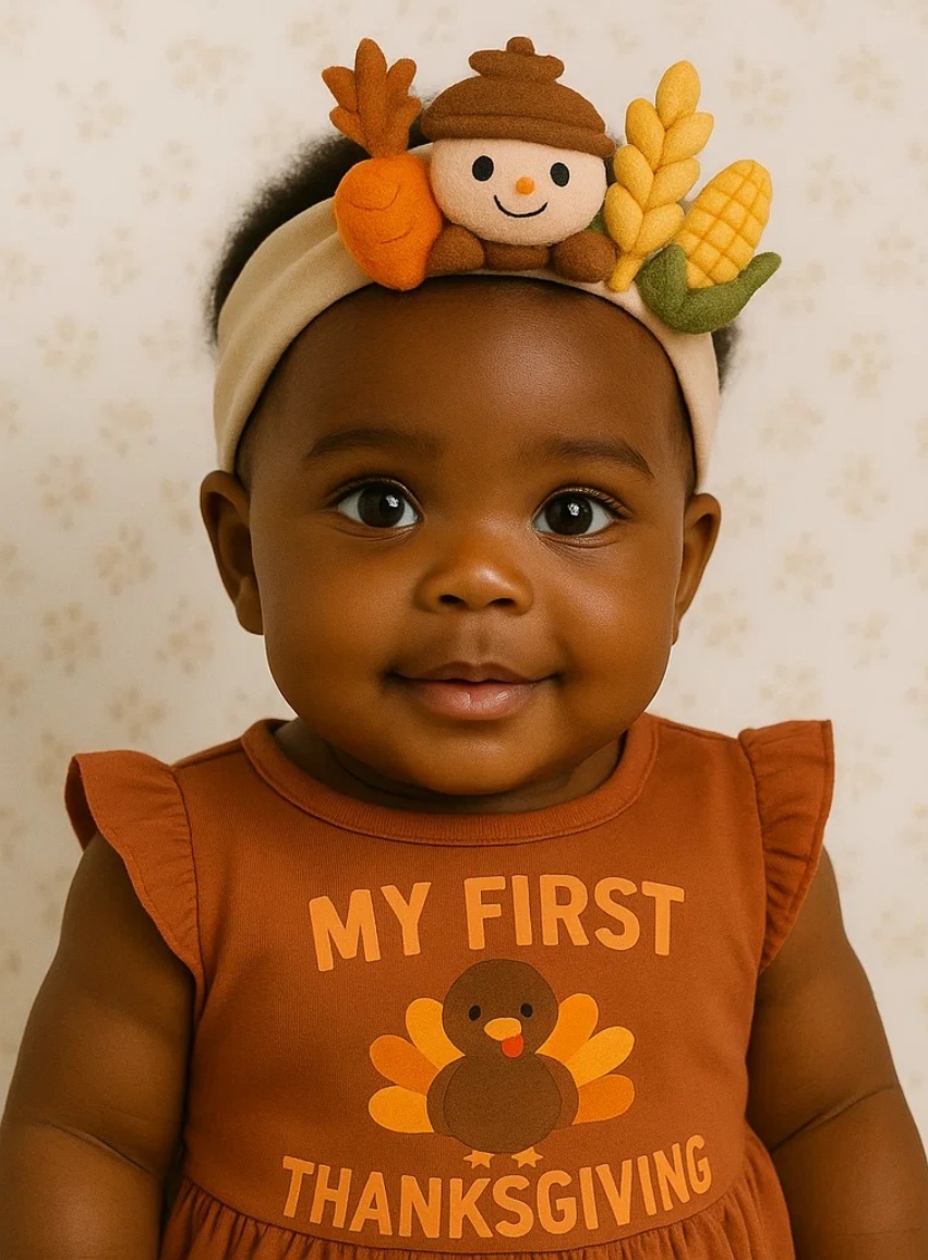 Fall Harvest Baby Headband – Turkey and Tomato Plush Combo