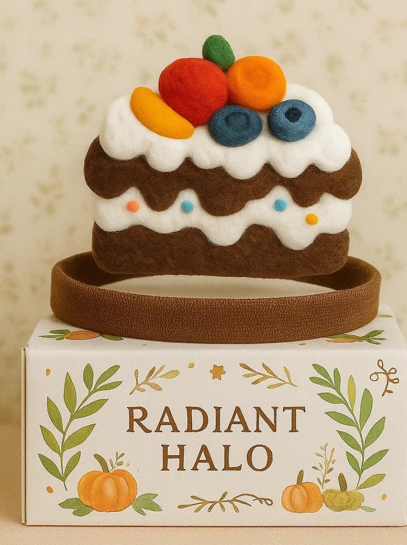 Diadema para bebé con diseño de pastel de frutas, fresas, arándanos y crema batida