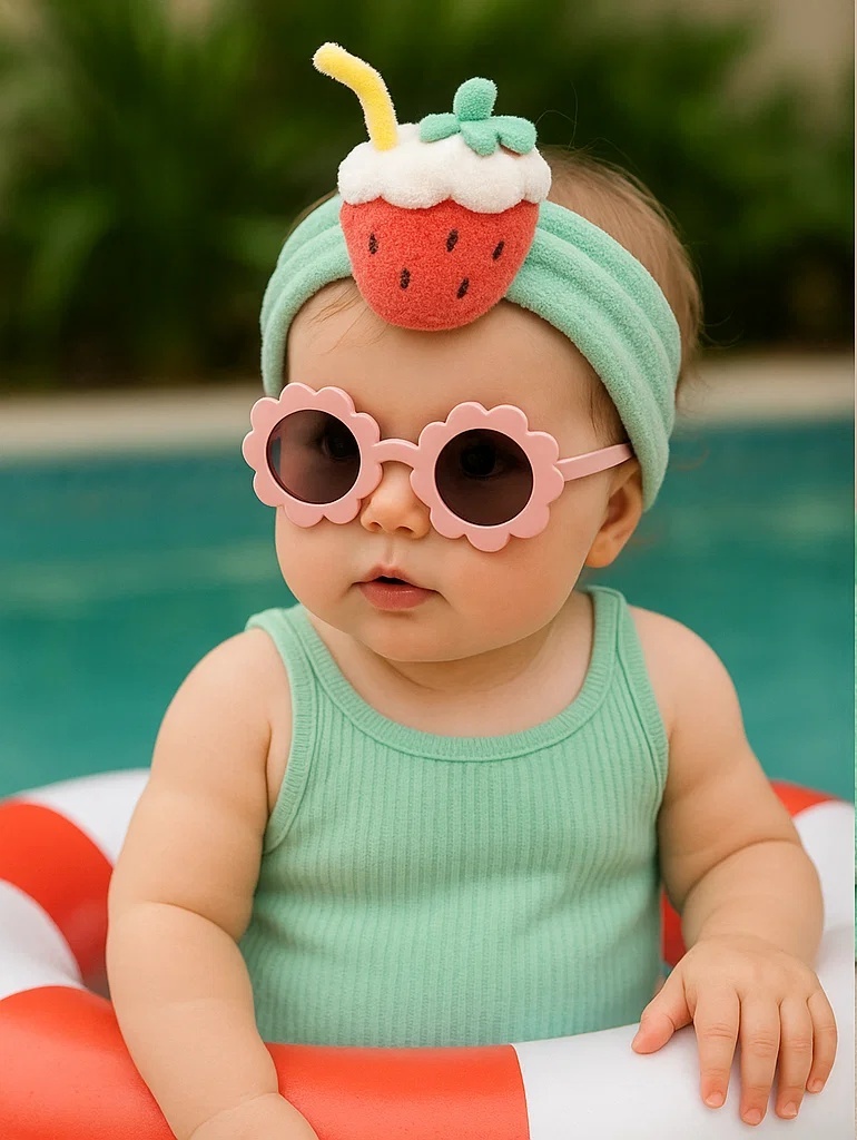 Bandeau bébé en peluche boisson fraise